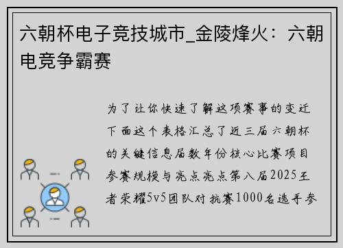 六朝杯电子竞技城市_金陵烽火：六朝电竞争霸赛